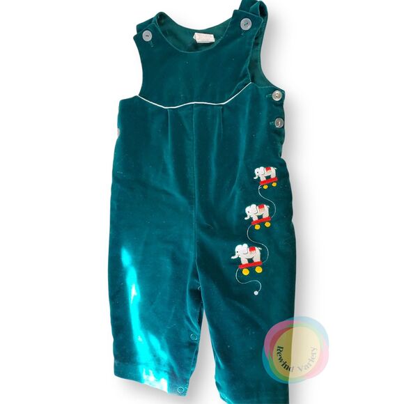 Other - Vintage Cradle Togs Teal Velvet Elephant Romper 6-9M